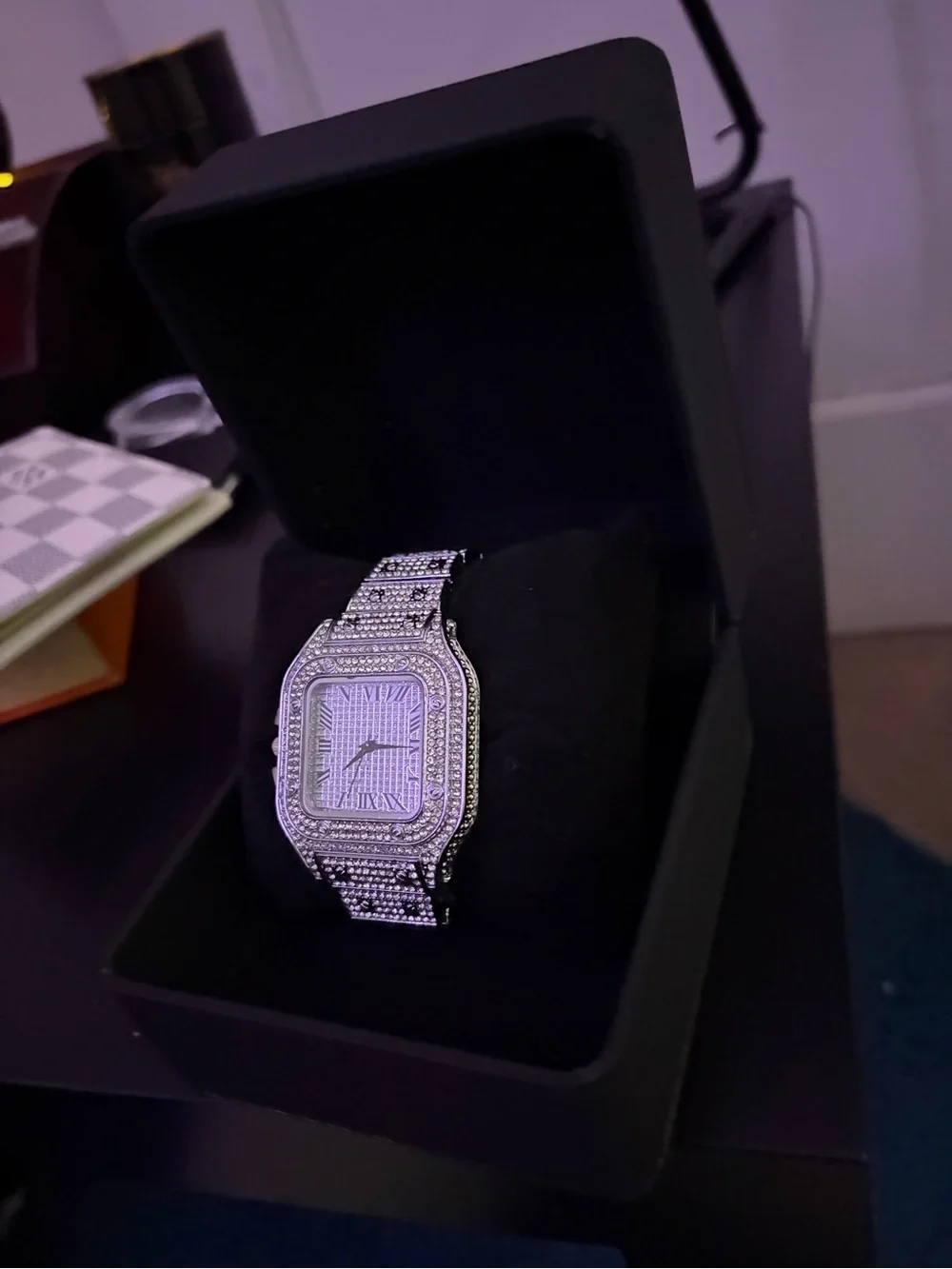 Silver Crystal Men's Dress Watch - Sparkling Pavé Bracelet